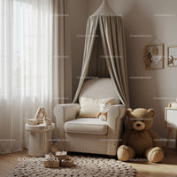 Cozy nursery corner with armchair and large teddy bear