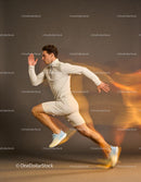 Athletic young man sprinting with motion blur effect
