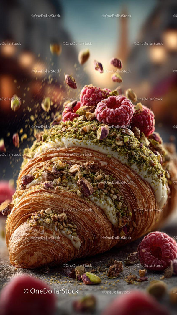 Gourmetowy croissant z malinami i pistacjami