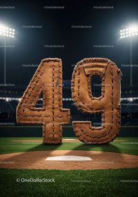 Baseball themed number 49 on illuminated field