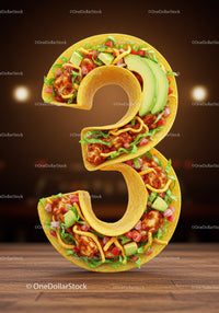 Number Three Shaped Tacos with Fresh Ingredients