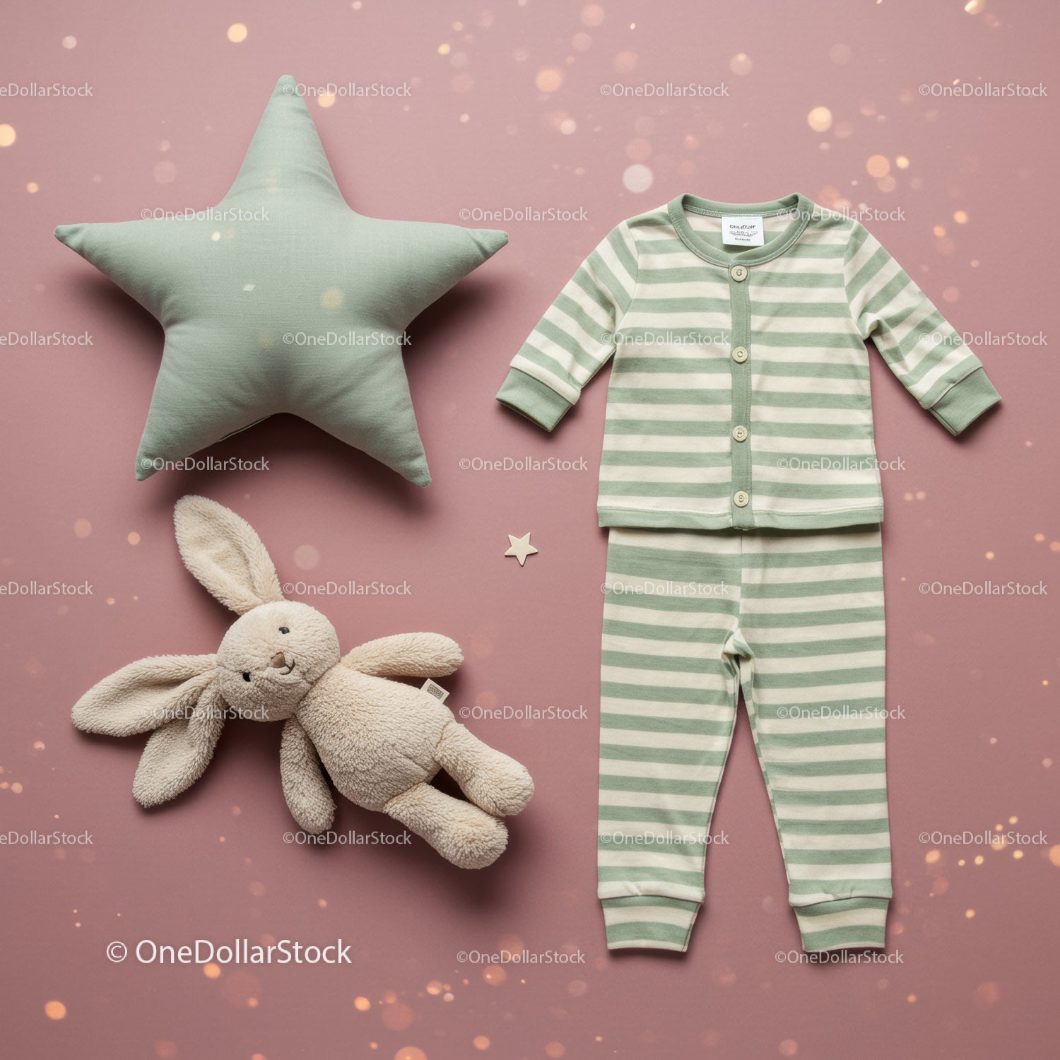 Cozy baby striped pajamas with soft plush bunny toy