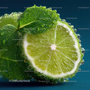 Close-Up of Fresh Lime with Mint Leaf and Water Droplets