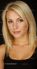 Elegant blonde woman with bright eyes and confident smile