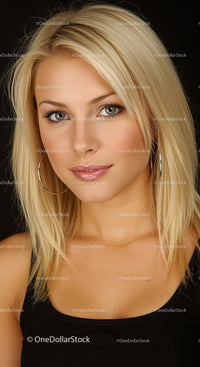 Elegant blonde woman with bright eyes and confident smile