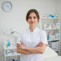 Female Healthcare Professional in Medical Office with Pharmacy Shelves