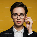  Stylish Businesswoman Wearing Glasses in Modern Studio