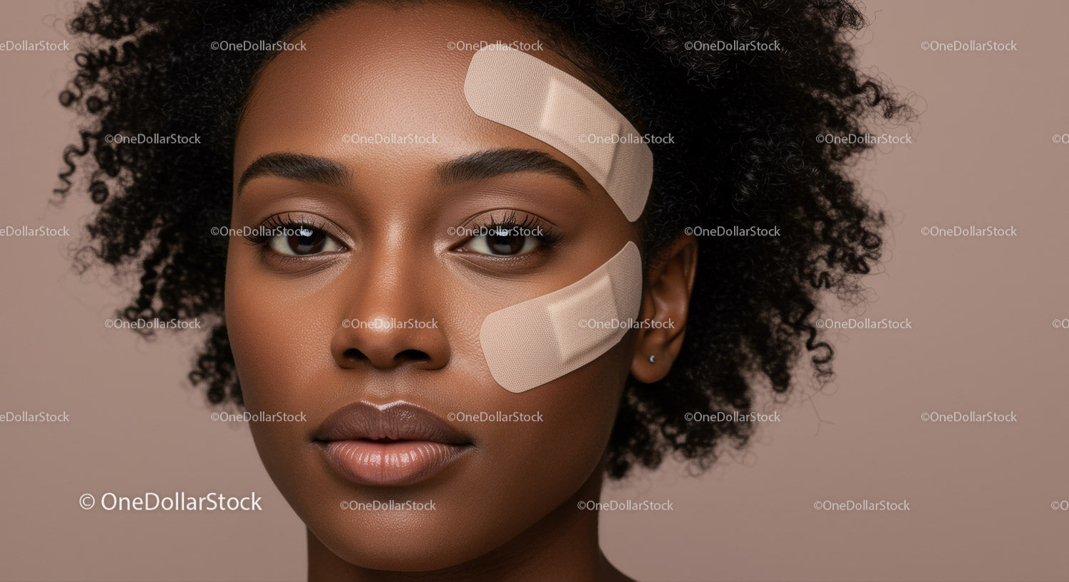 Close-Up of a Woman with Bandages on Face for Skin Treatment