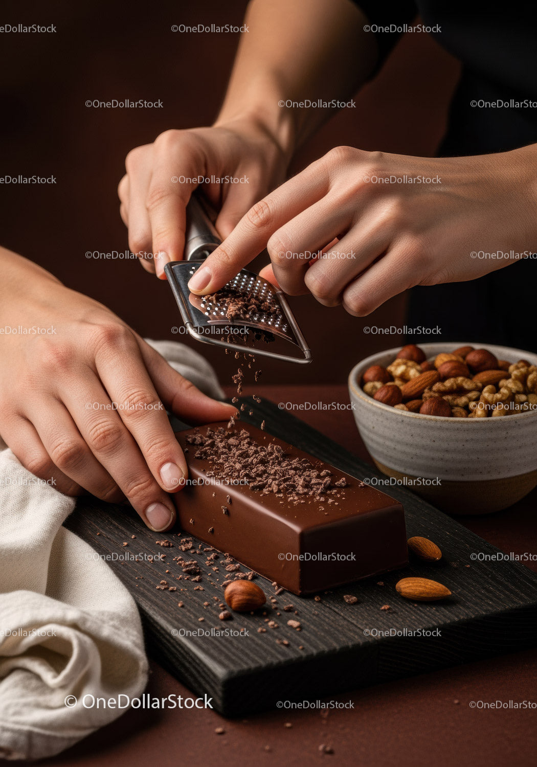Chocolate Bar with Nuts and Cocoa Powder for Gourmet Dessert
