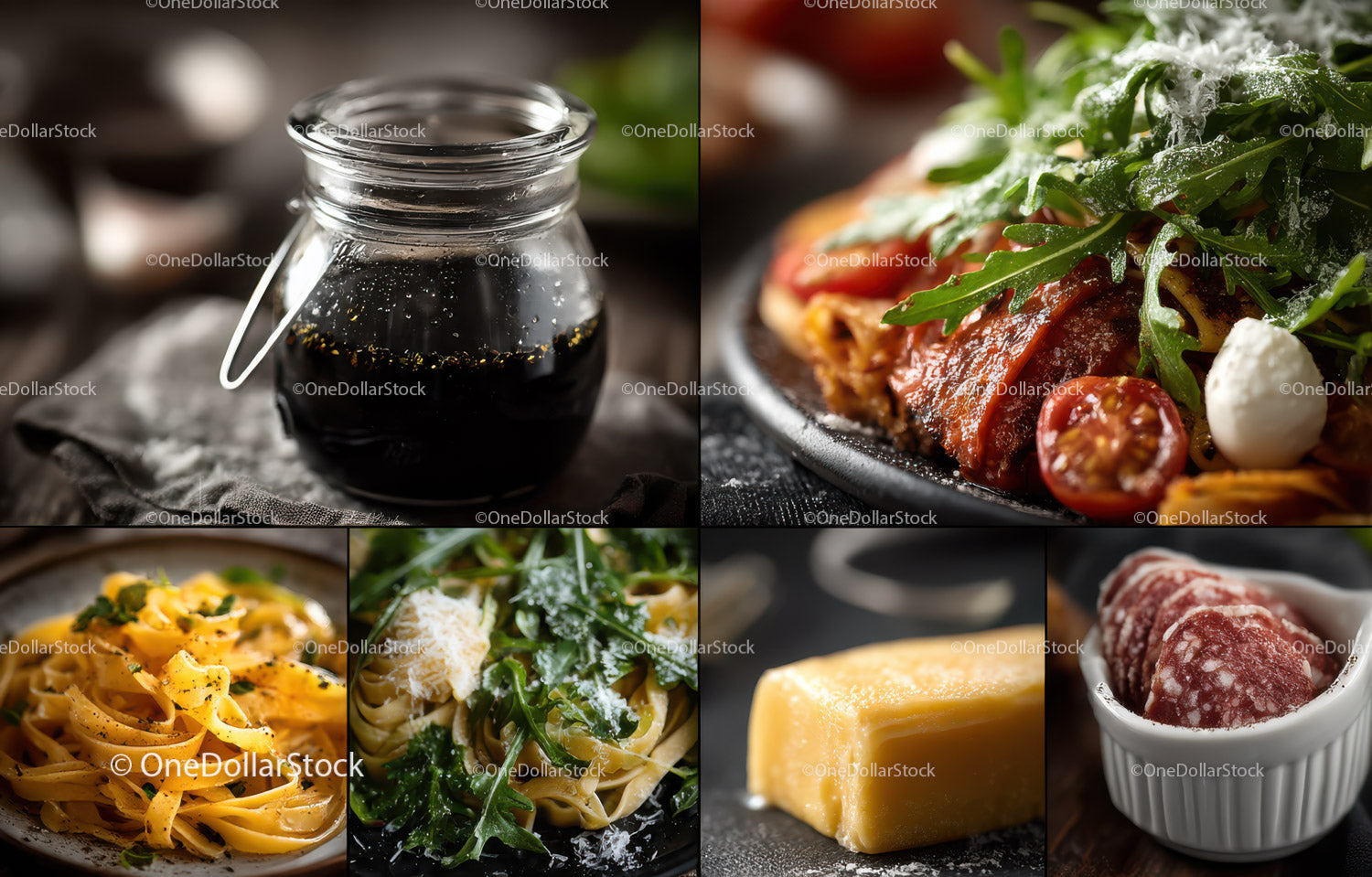 Assorted Pasta Dishes with Fresh Vegetables and Cheese
