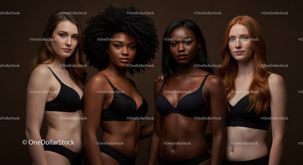 Diverse women confidently posing in stylish black lingerie