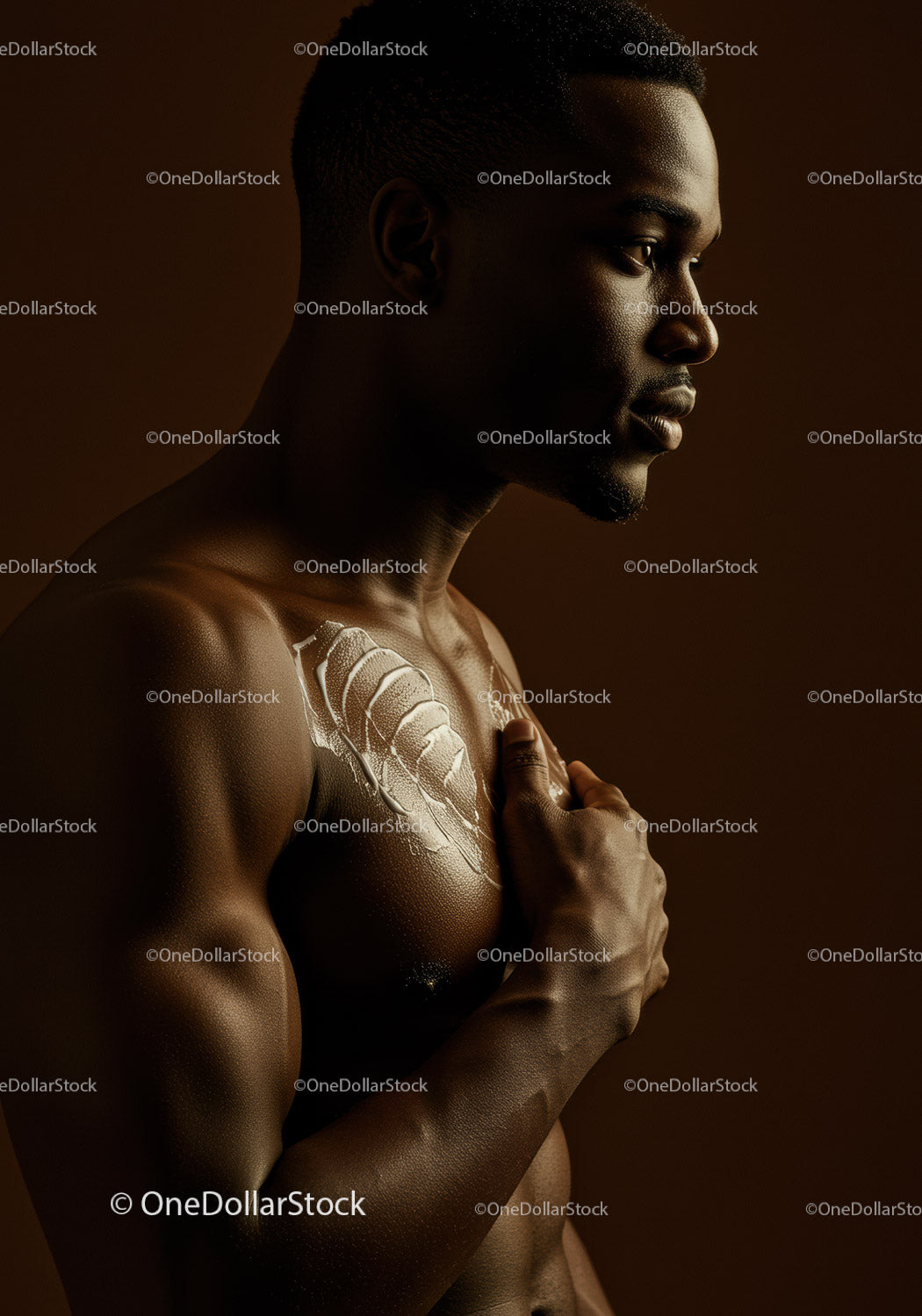 Male Model Portrait with Artistic Lighting and Warm Background for Professional Use