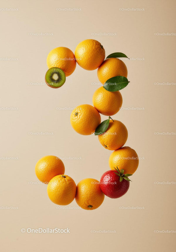 Creative arrangement of fresh citrus and tropical fruits