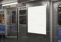 Blank advertising billboard inside public subway train
