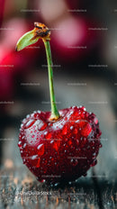 Close-Up of Fresh Juicy Cherry with Water Droplets