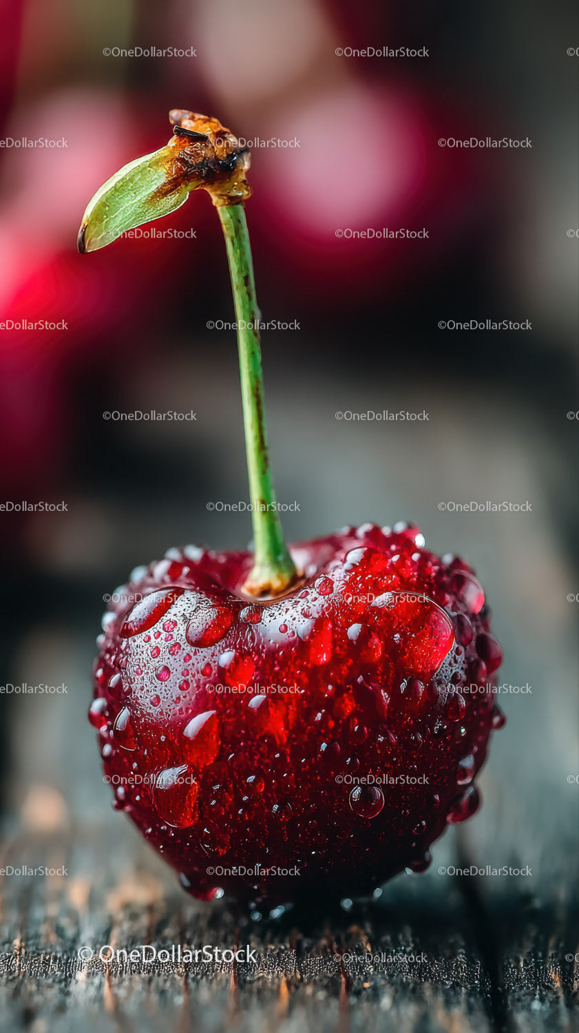 Close-Up of Fresh Juicy Cherry with Water Droplets