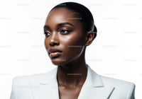 Elegant Black Woman in White Blazer with Confident Expression