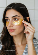 Young Woman Applying Under Eye Patches for Skincare Relaxation