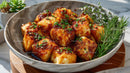 Crispy Glazed Tofu with Chives and Rosemary Garnish