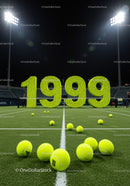 Night tennis court with 1999 shaped from tennis balls