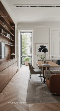 Modern living room with natural light and open balcony door
