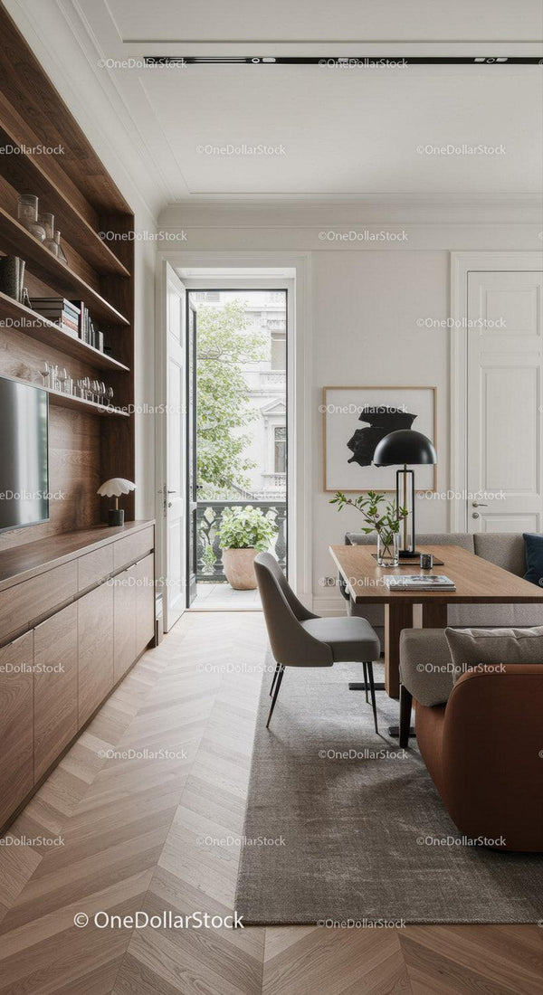 Modern living room with natural light and open balcony door