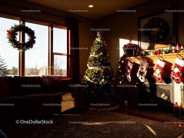 Cozy living room with classic Christmas decorations
