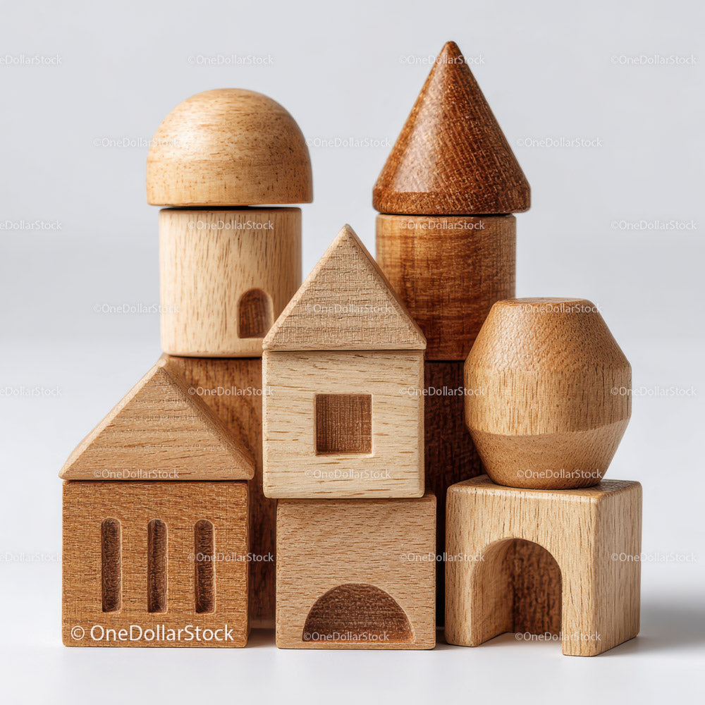 Wooden House and Building Blocks for Kids Creative Play