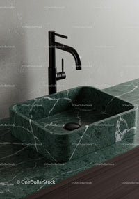 Elegant Green Marble Sink with Black Faucet for Modern Bathrooms