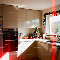 Bright modern kitchen decorated for Christmas celebration