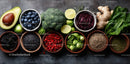 Healthy Assorted Vegetables and Seeds on Dark Surface