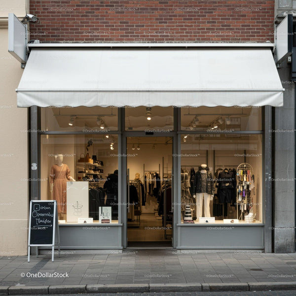 Fashion boutique storefront with modern display windows JPG Mockup Image
