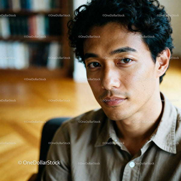 Thoughtful young man sitting in cozy living room