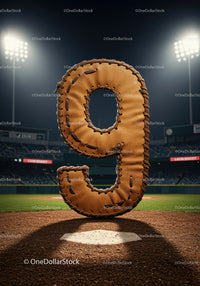 Baseball glove shaped number nine on field at night