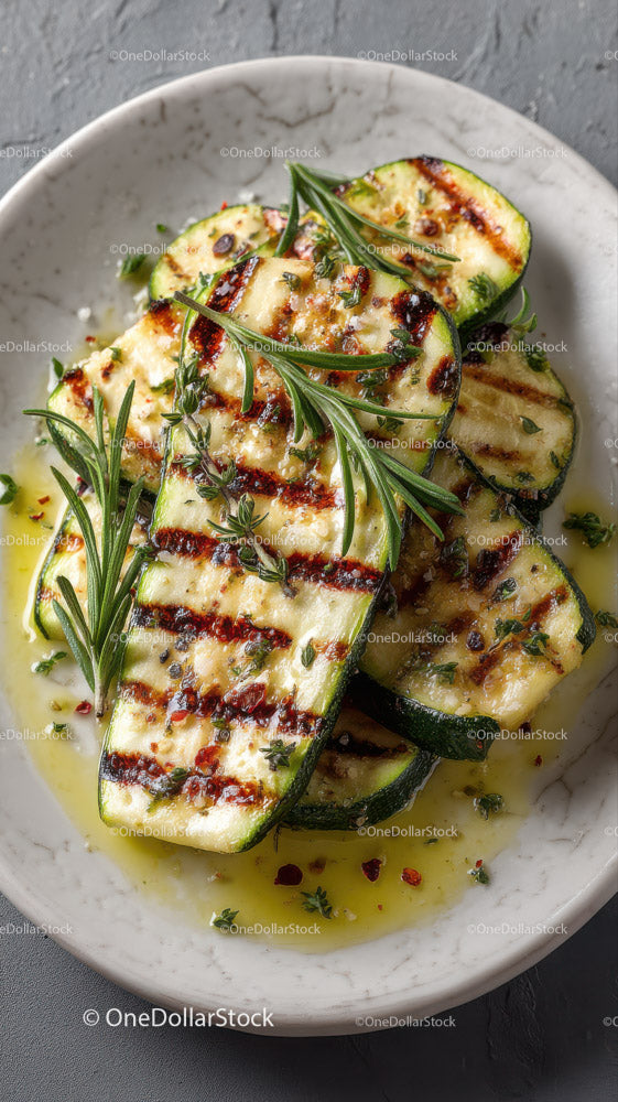 Grilled Zucchini Slices with Herbs on Slate Plate