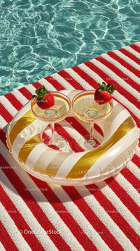 Strawberry Cocktails by the Pool with Red and Green Accents