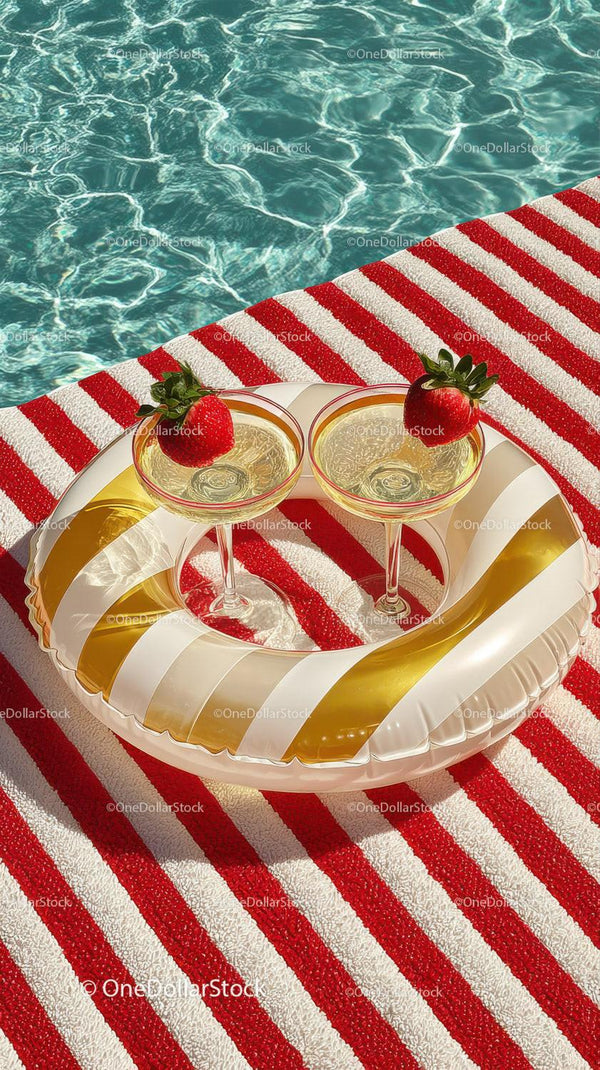 Strawberry Cocktails by the Pool with Red and Green Accents