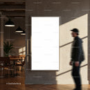 Modern interior with blank vertical poster on wall