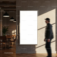 Modern interior with blank vertical poster on wall