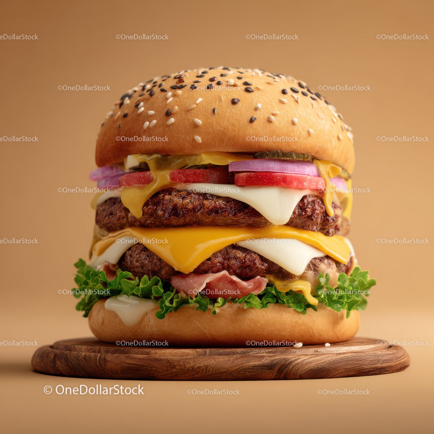 Cheeseburger z sałatą, pomidorem i roztopionym serem