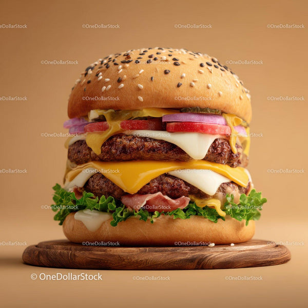 Stacked Cheeseburger with Lettuce, Tomato, and Melted Cheese