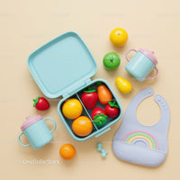 Colorful Baby Feeding Set with Toy Fruits and Bib