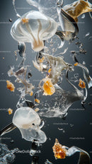Glass Shattering and Water Splash in Midair