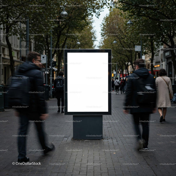 Blank Urban Advertising Board in Busy City Street JPG Mockup Image