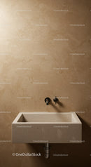 Modern Concrete Bathroom Sink with Black Faucet and Beige Wall