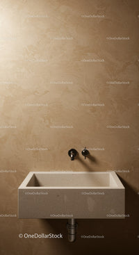 Modern Concrete Bathroom Sink with Black Faucet and Beige Wall