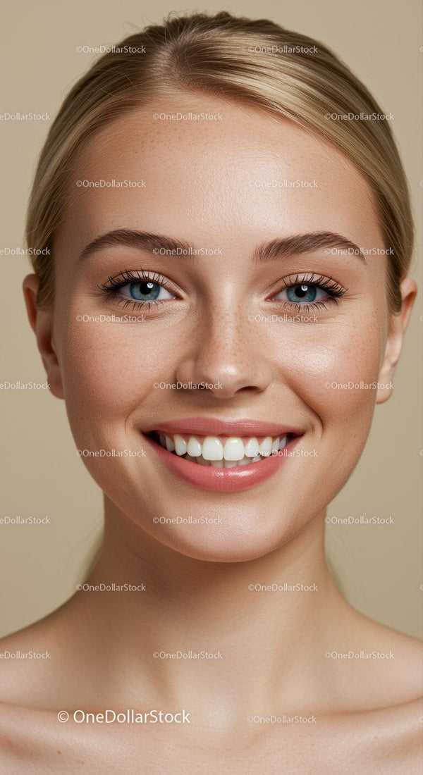 Closeup of Young Woman Smiling with Clear Skin