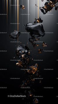 Abstract Black Liquid and Gold Fragments in Modern Digital Art