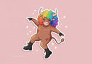Colorful Cartoon Bull with Rainbow Hair in Funky Streetwear