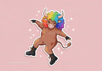 Colorful Cartoon Bull with Rainbow Hair in Funky Streetwear
